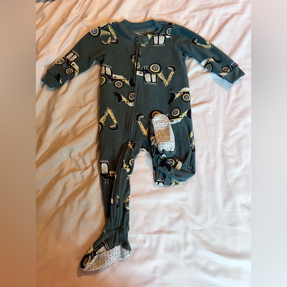 Carter's Green Construction Vehicle Footie